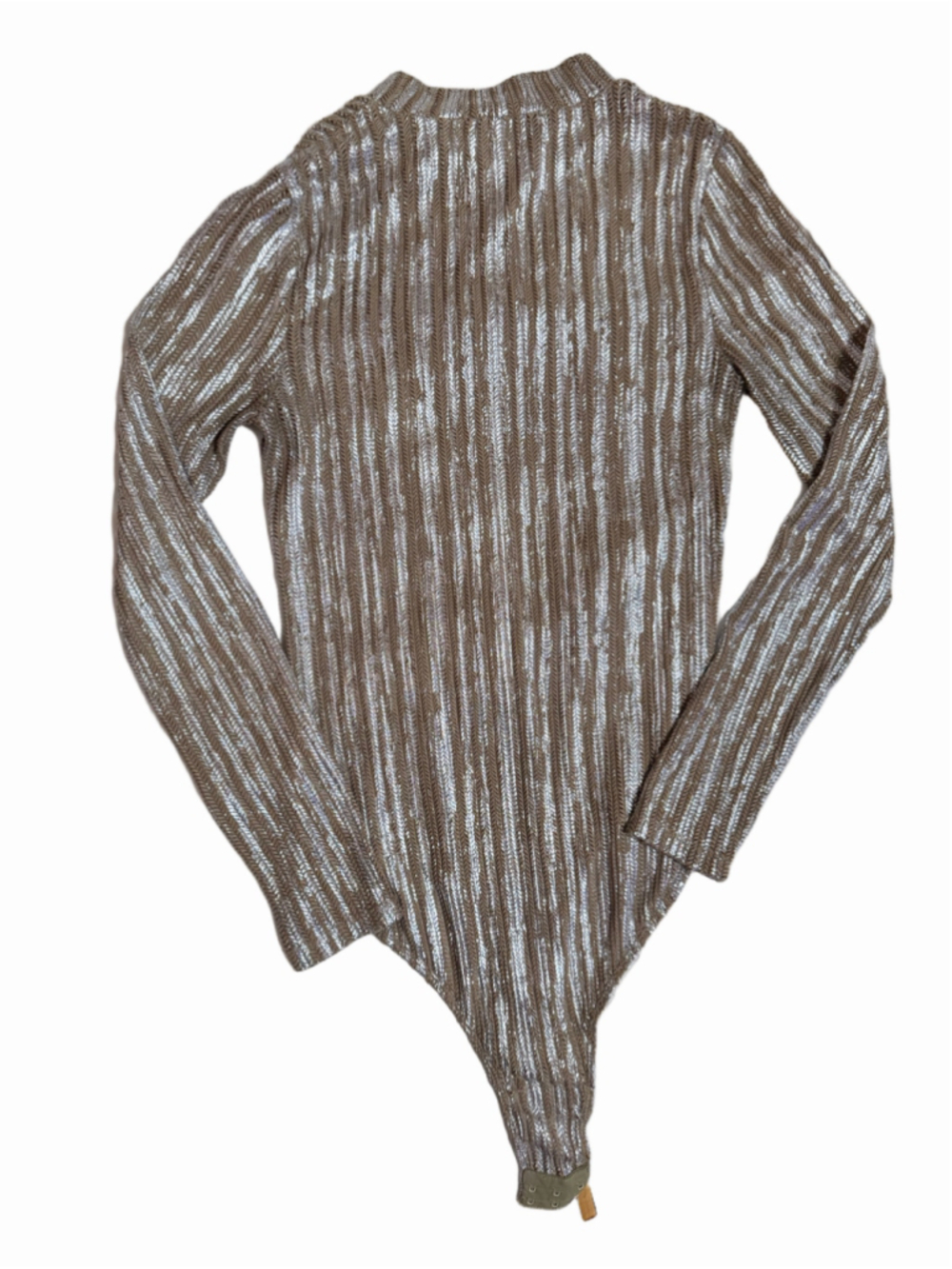 LUXXEL Metallic Silver Long Sleeve Bodysuit L Mock Neck Disco Party